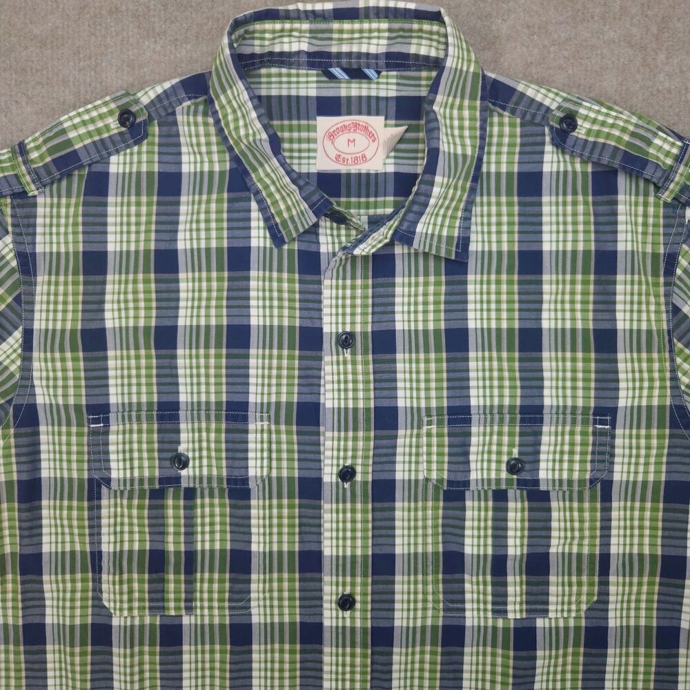 Brooks Brothers Shirt Mens Medium Green Blue Plaid Button Up Long Sleeve